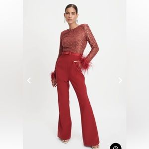 NEW SEASON Lavish Alice isabel beaded and sequin tailored jumpsuit in burgundy